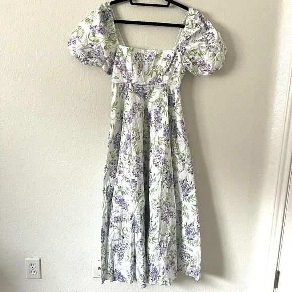 NWT Hill House Sz XS Matilda Midi Dress Wisteria White Floral Bridgerton Cottage - Picture 2 of 14